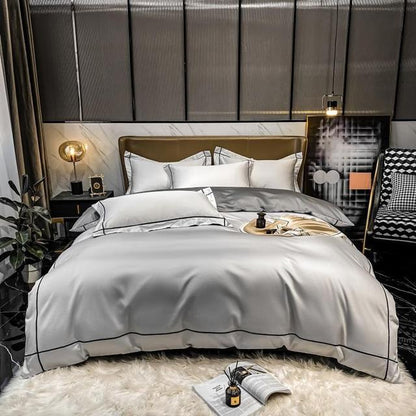Premium White Grey Long Striped Hotel Grade Duvet Cover Set Egyptian Cotton 600TC Bedding Set