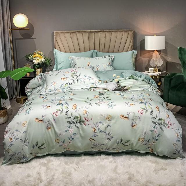 Luxury Floral Leaves Botanical Forest Duvet Cover Set, Egyptian Cotton 600TC Bedding Set