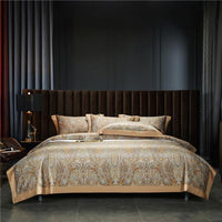 Thumbnail for Luxury Brown Gold Boho Baroque Duvet Cover Set, 1000TC Egyptian Cotton Bedding Set