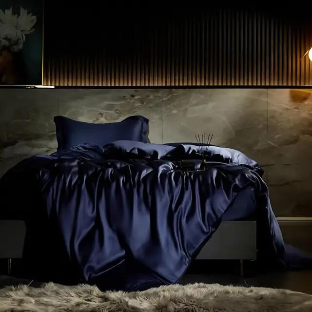 Black Dark Blue Smooth Premium Duvet Cover Set 600TC Eucalyptus Bamboo Fiber Silk Bedding Set