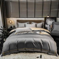 Thumbnail for Premium White Grey Long Striped Hotel Grade Duvet Cover Set Egyptian Cotton 600TC Bedding Set
