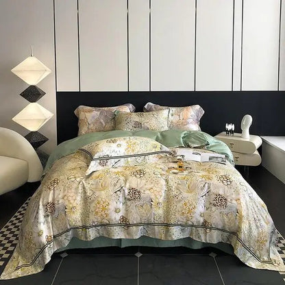 Beauty Tropical Leaves Nature Soft Duvet Cover Set, 1000TC Eucalyptus Lyocell Fabric Bedding Set