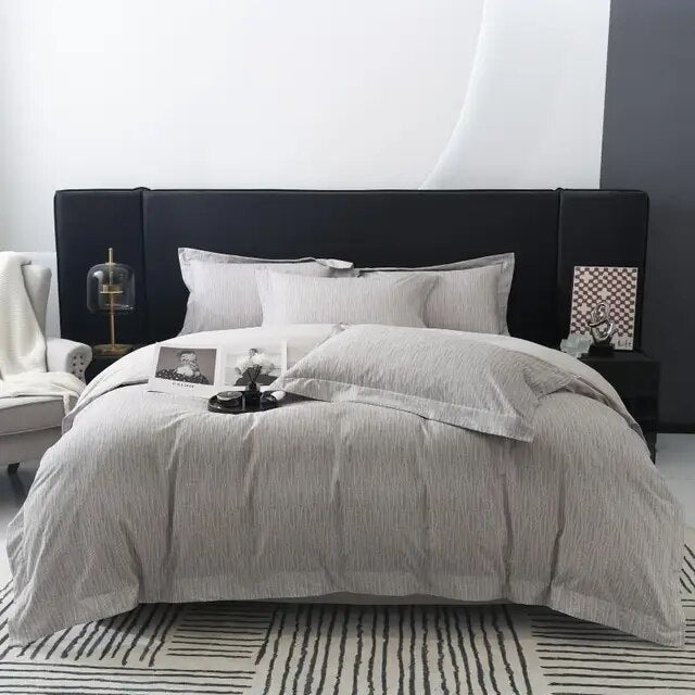 Premium Grey White Marble Pattern Duvet Cover Set, 600TC Brushed Cotton Bedding Set