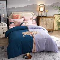 Thumbnail for Luxury Blue Gold Baroque Embroidered Duvet Cover Set, Cotton 600TC Bedding Set