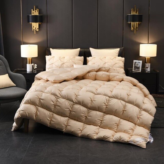 Luxury Premium White Grey 100%Cotton Cover Goose Down Filling Comforter Twin Full Queen King