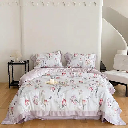 Beauty Tropical Leaves Nature Soft Duvet Cover Set, 1000TC Eucalyptus Lyocell Fabric Bedding Set