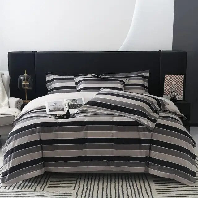 Premium Grey White Marble Pattern Duvet Cover Set, 600TC Brushed Cotton Bedding Set