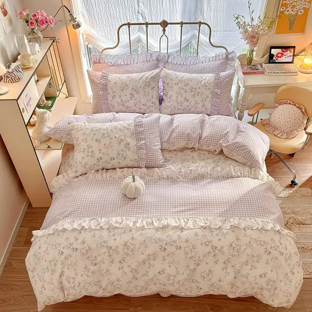 Flower Patchwork Flower French Style Cotton 100% Ultra Soft Duvet Cover Bedding Set