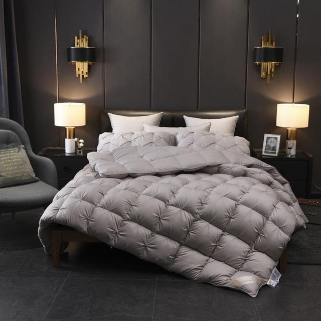 Luxury Premium White Grey 100%Cotton Cover Goose Down Filling Comforter Twin Full Queen King