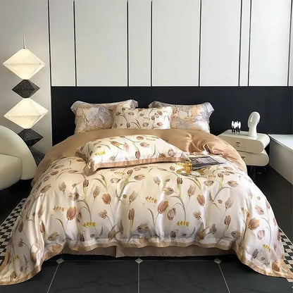 Beauty Tropical Leaves Nature Soft Duvet Cover Set, 1000TC Eucalyptus Lyocell Fabric Bedding Set