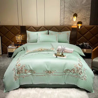 Thumbnail for Luxury Blue Gold Baroque Embroidered Duvet Cover Set, Cotton 600TC Bedding Set