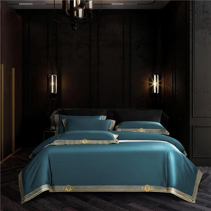 Premium Red Burgundy Turquoise Europe Hotel Grade Embroidery Duvet Cover Set, 1000TC Egyptian Cotton Bedding Set