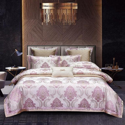 European Luxury Red Gold Cotton 1000TC Embroidered Satin Jacquard Duvet Cover Bedding Set