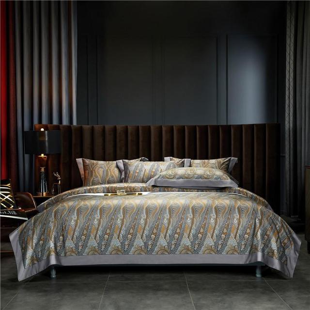 Luxury Brown Gold Boho Baroque Duvet Cover Set, 1000TC Egyptian Cotton Bedding Set