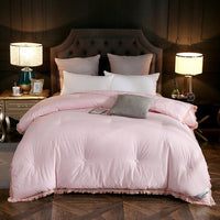 Thumbnail for White Pink Quilted Down Comforter Cotton Filling Hypoallergenic 1 Pcs