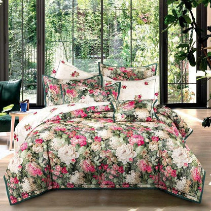 Vintage Chic Rose Flowers Print Blossom Europe Duvet Cover Set, Cotton Satin 600TC Bedding Set