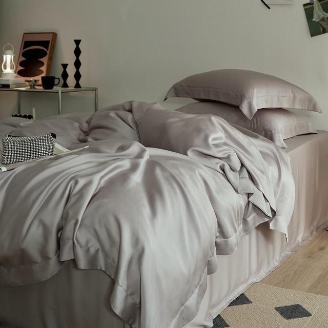 Premium Pink Grey Silky Smooth Breathable For Night Family Duvet Cover Set, Eucalyptus Lyocell 600TC Bedding Set
