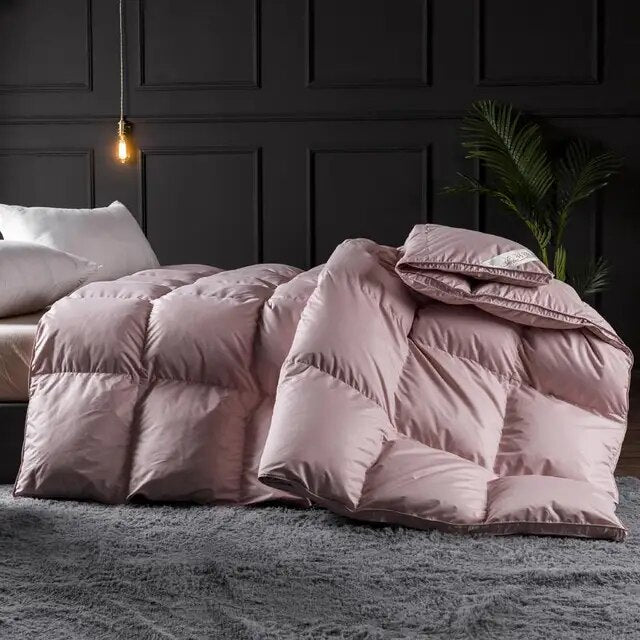 Pure White Blue Pink Luxury Premium Goose Down Comforter Warm Quilted Blanket for Bedding Set