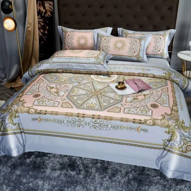 White Burgundy Vintage Bohemian Premium European Duvet Cover Set, 1000TC Egyptian Cotton Bedding Set