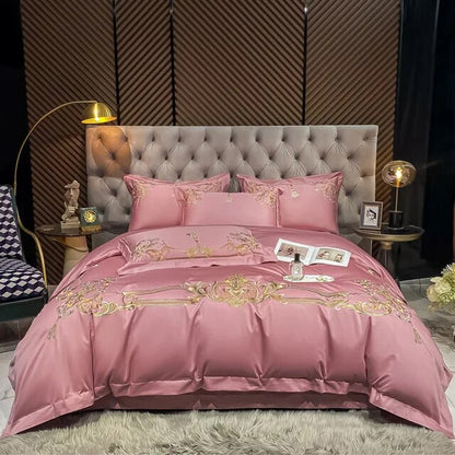 Emeralds Gold Europe Baroque Premium Embroidery 100%Cotton Duvet Cover Bedding Set