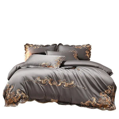 Emeralds Gold Europe Baroque Premium Embroidery 100%Cotton Duvet Cover Bedding Set