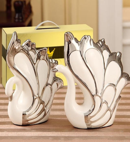 Golden Swan Ceramic Sculptures and Statues Gift Wedding Craft
