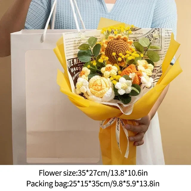 Nice Knitted Flowers Sunflower Crochet Bouquet Handmade Gifts Artificial Flora