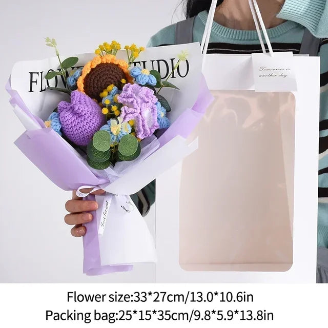 Nice Knitted Flowers Sunflower Crochet Bouquet Handmade Gifts Artificial Flora