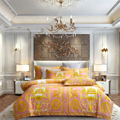 Gold Black Luxury European Baroque Linens Wedding Duvet Cover Set, 1200TC Egyptian Cotton Bedding Set
