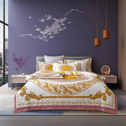 Gold Black Luxury European Baroque Linens Wedding Duvet Cover Set, 1200TC Egyptian Cotton Bedding Set