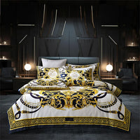 Thumbnail for Gold Black Luxury European Baroque Linens Wedding Duvet Cover Set, 1200TC Egyptian Cotton Bedding Set