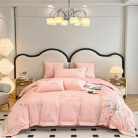 Thumbnail for White Pink Garden Flower Butterfly Egyptian Cotton Satin Embroidery Duvet Cover Bedding Set