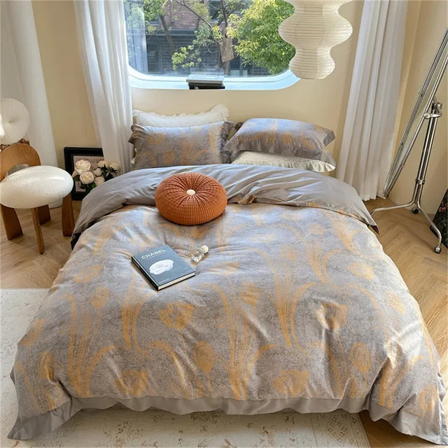 European Flowers Birds Satin Egyptian Cotton Cozy Bedding Set