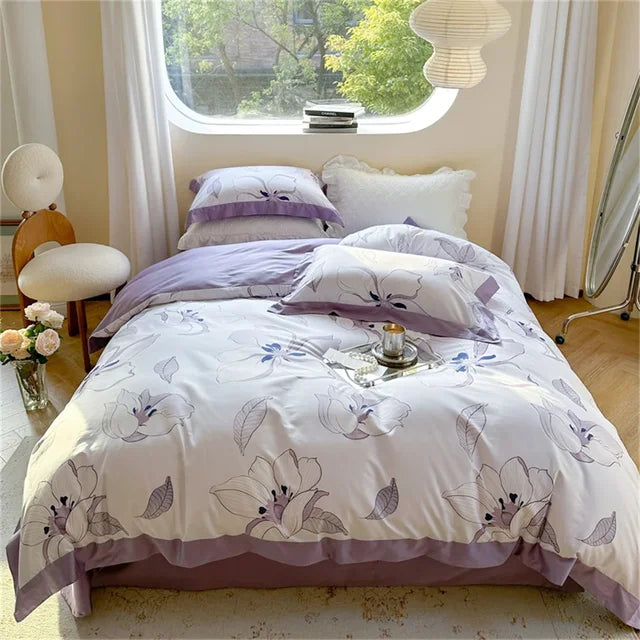 European Flowers Birds Satin Egyptian Cotton Cozy Bedding Set