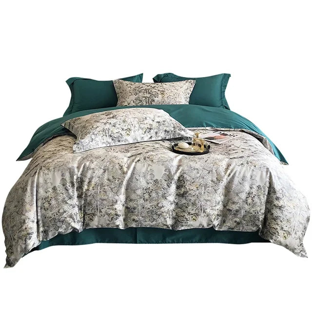 European Flowers Birds Satin Egyptian Cotton Cozy Bedding Set