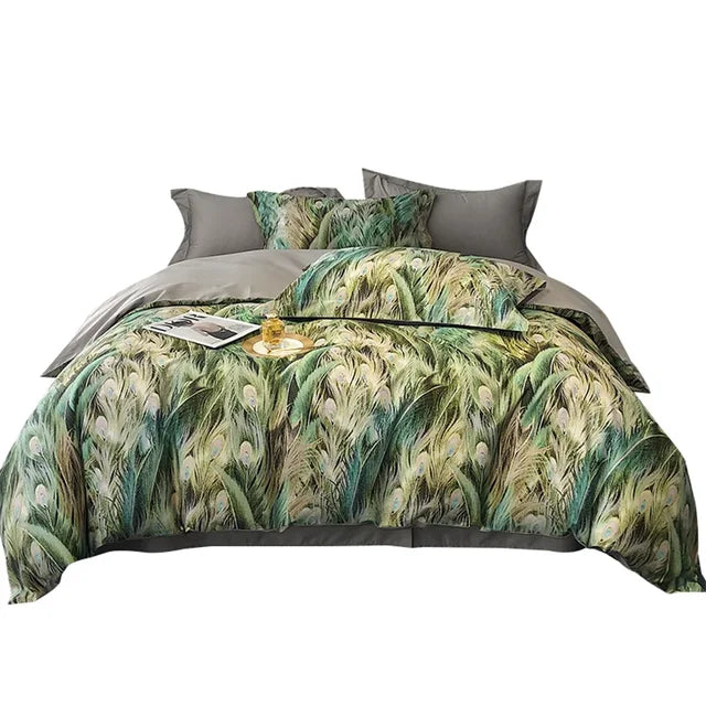 European Flowers Birds Satin Egyptian Cotton Cozy Bedding Set