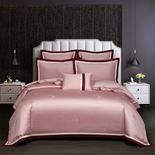 Luxury European Dark Golden Jacquard Silky Shiny Duvet Cover Set, Egyptian Cotton 1000TC Bedding Set