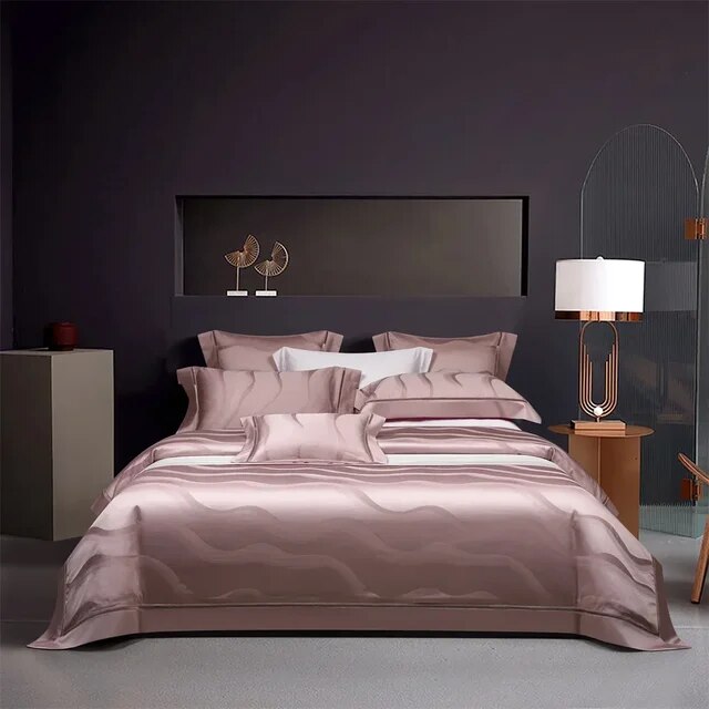 Luxury European Dark Golden Jacquard Silky Shiny Duvet Cover Set, Egyptian Cotton 1000TC Bedding Set