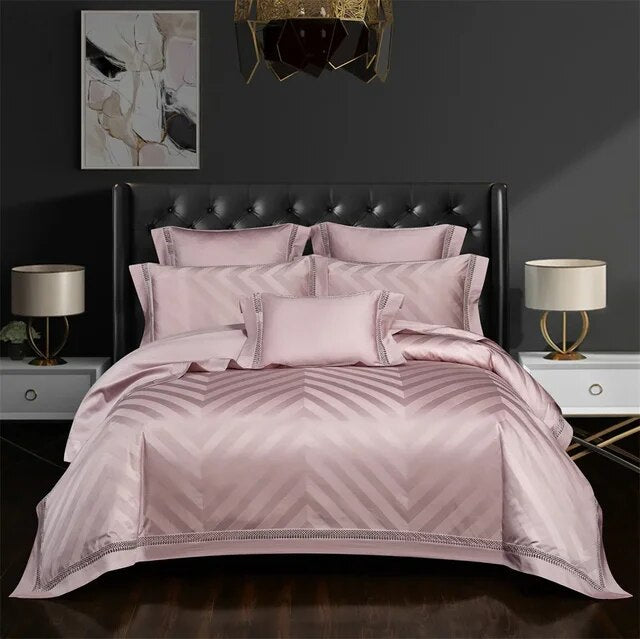 Luxury European Dark Golden Jacquard Silky Shiny Duvet Cover Set, Egyptian Cotton 1000TC Bedding Set