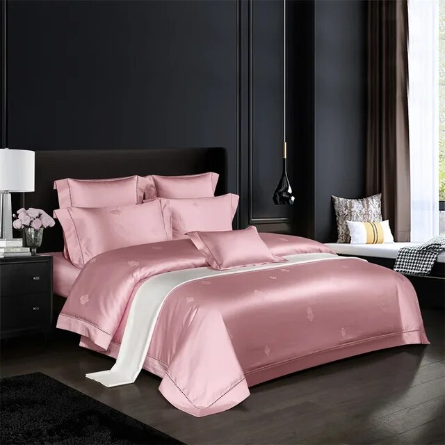 Luxury European Dark Golden Jacquard Silky Shiny Duvet Cover Set, Egyptian Cotton 1000TC Bedding Set