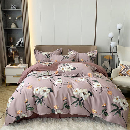 Rose Flower Pastoral Birds Leaves Silky Duvet Cover, Egyptian Cotton 600TC Bedding Set