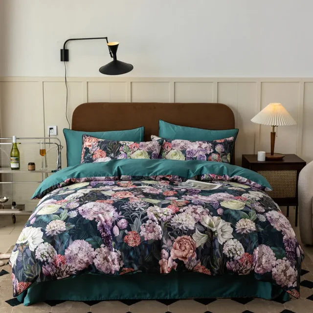 European Flowers Birds Satin Egyptian Cotton Cozy Bedding Set