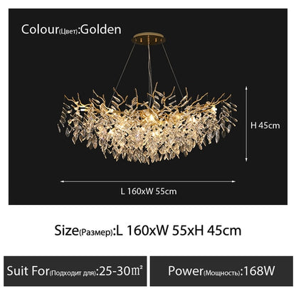 Modern Luxury Gold Crystal Large Chandelier Lighting LED Branch Room Decoration