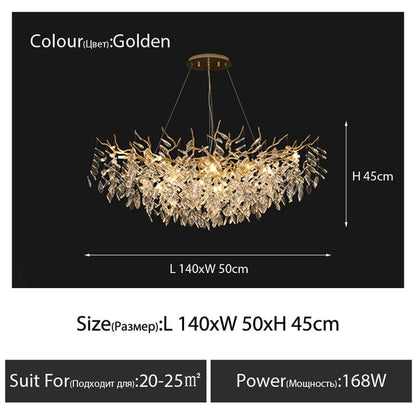 Modern Luxury Gold Crystal Large Chandelier Lighting LED Branch Room Decoration