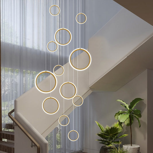 Modern Gold Circle Loft Lighting Chandelier Building Hollow Hall Lamp Living Room Villa