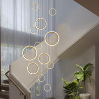 Thumbnail for Modern Gold Circle Loft Lighting Chandelier Building Hollow Hall Lamp Living Room Villa