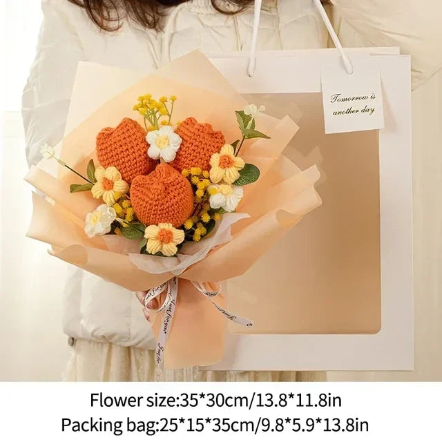 Nice Knitted Flowers Sunflower Crochet Bouquet Handmade Gifts Artificial Flora