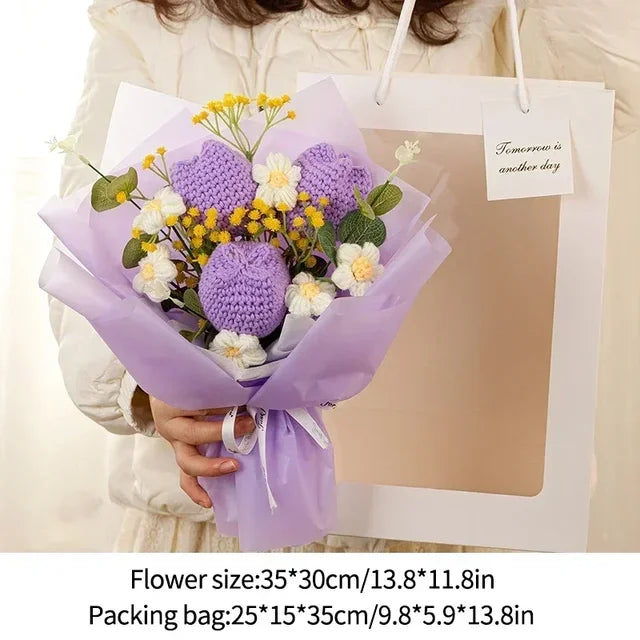 Nice Knitted Flowers Sunflower Crochet Bouquet Handmade Gifts Artificial Flora