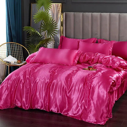 White Purple Silky Smooth Satin Pure Color Family Duvet Cover Bedding Set
