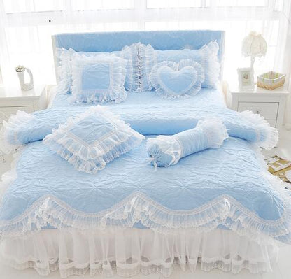 Pink Blue Purple Thick Lace Princess Girls Duvet Cover Set 100% Cotton Bedding Set